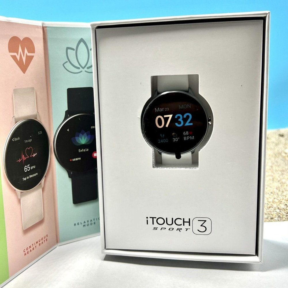 iTouch Sport 3 Smartwatch Fitness Tracker: Silver Case with White Strap - Picture 2 of 5